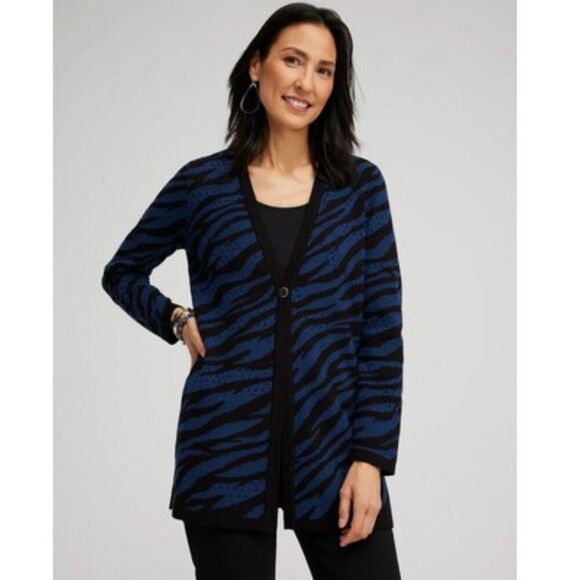 Chico's Cardigan Size 1 (8) Double Knit Zebra Print - Picture 1 of 15